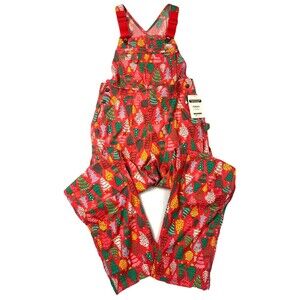 Duluth Trading Co Womens Heirloom Gardening Overalls Red Christmas Trees S x 35
